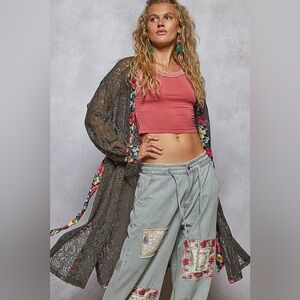 POL “ Moonlace Kimono ” Kimono Long Sleeve Belted Robe | Charcoal